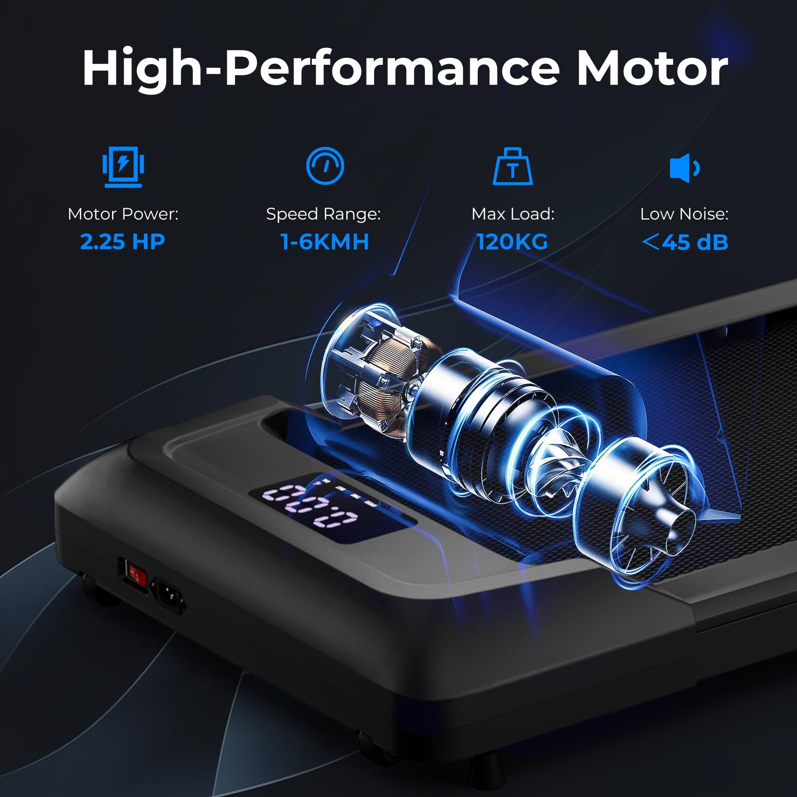 Under Desk Treadmill with Remote Control and LED Display for Home and Office