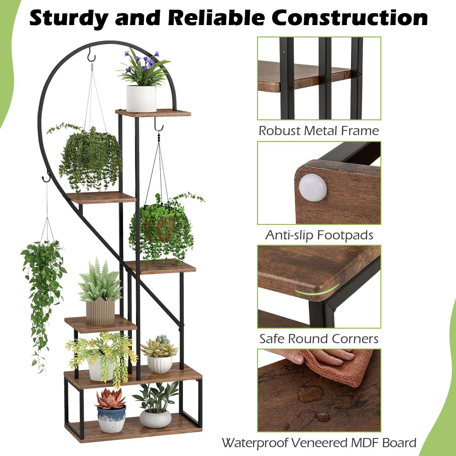 6-Tier Metal Plant Stand, Heart-Shape Ladder Plant Shelves, 2 Pack