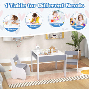 HONEY JOY Kids Table and Chair Set, 3-in-1 Wooden Activity Table and 2 Chairs for Drawing, Studying