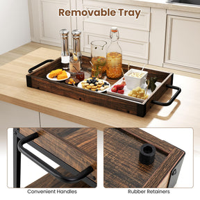 Rolling Bar Cart, Kitchen Serving Cart w/Removable Tray, Wine Rack and Glass Holder