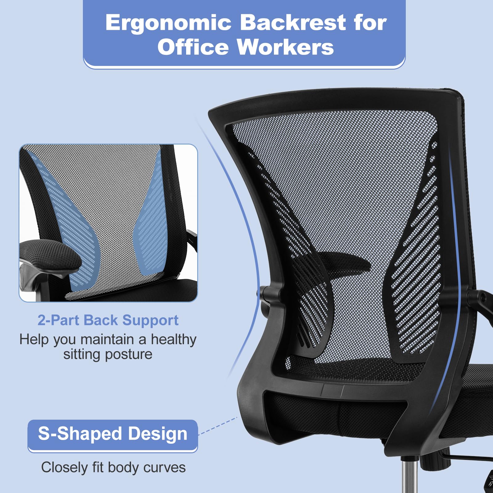Giantex Ergonomic Office Chair, Adjustable Swivel Task Chair with Flip-Up Armrests