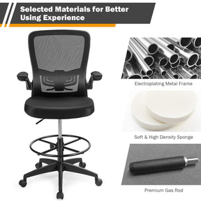 Adjustable Drafting Chair, 360° Swivel Designed Mesh Fabric Chair w/Lumbar Support