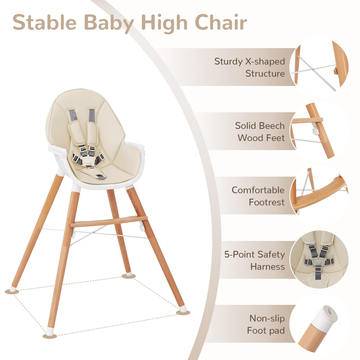 Wooden Highchair for Babies Infants w/Double 4-Gear Tray