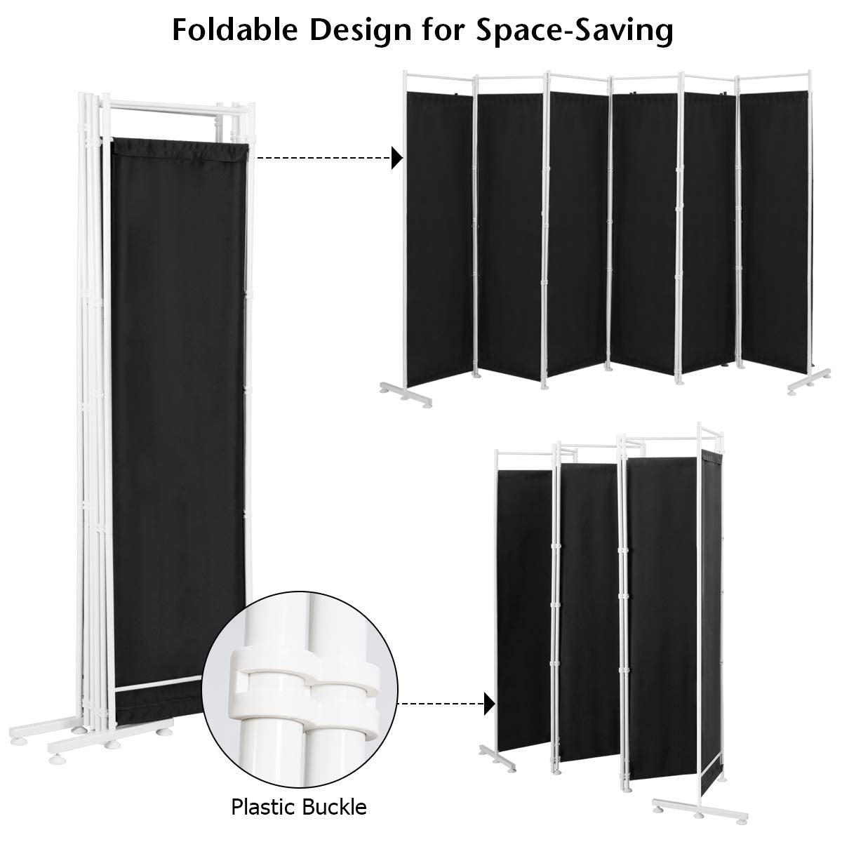 6 Panel Room Divider, 300x180CM Folding Privacy Screen with Steel Frame & Fabric Surface