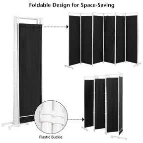 6 Panel Room Divider, 300x180CM Folding Privacy Screen with Steel Frame & Fabric Surface