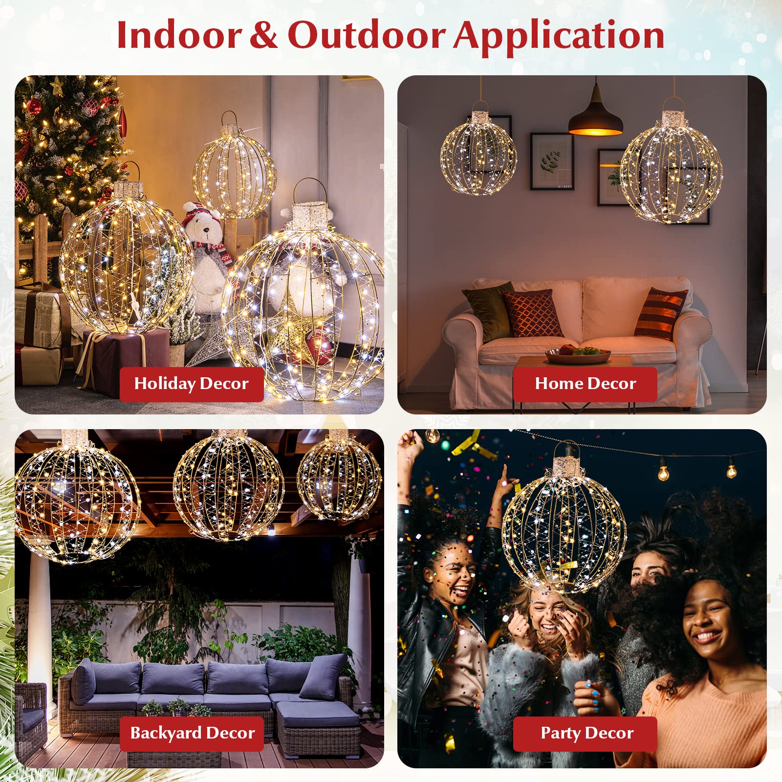 3 Pack Christmas Balls, Outdoor Hanging Light Spheres w/30 Cable Ties & 6 Stakes