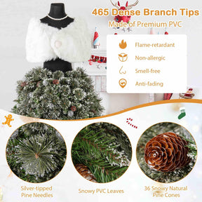 150CM Pre-lit Mannequin Artificial Christmas Tree, Hinged Dress Form Xmas Tree w/ 465 Branch Tips
