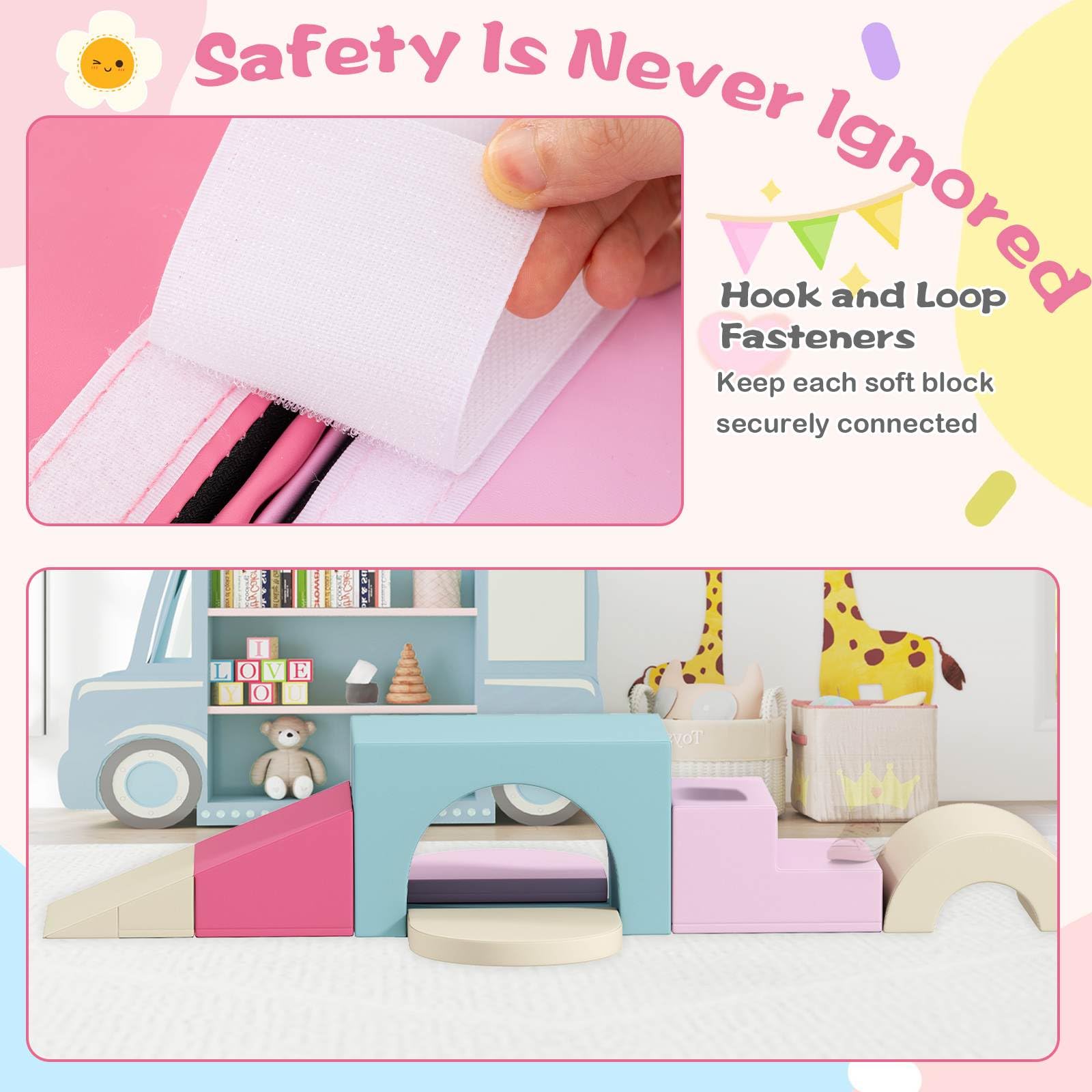 7-Piece Foam Climbing Blocks Soft PU Leather Play Gym