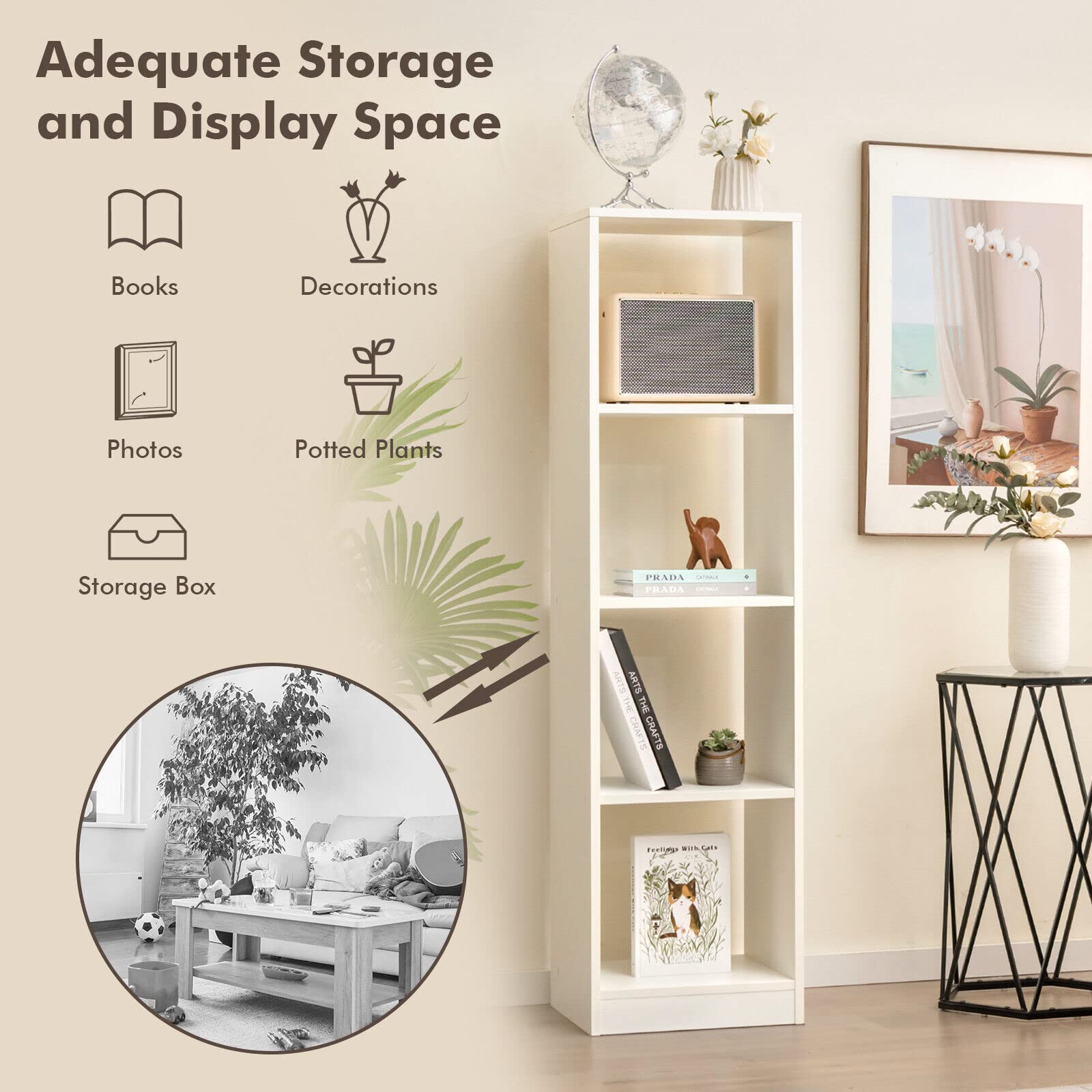 Giantex 4 Tier Bookcase, Floor Standing Open Bookshelf