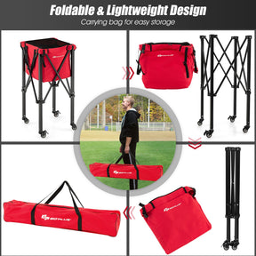 Foldable Tennis Ball Cart, Lightweight Aluminum Tennis Ball Hopper Basket w/Wheels