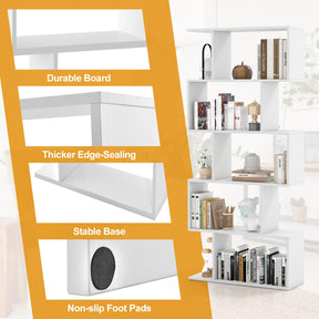 Giantex 5-Tier Bookshelf Geometric S-Shaped Bookcase w/Anti-Toppling Device