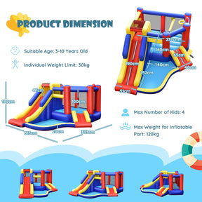 Inflatable Bounce House with Large Jumping Area, Dual Slide, Ball Pit, Climb Wall, Basketball Hoop(with 450W Blower)