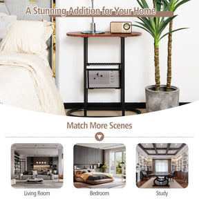 Giantex Industrial Side Table, 2-Tier End Table w/Mesh Shelf, Floor Coffee Table w/Heavy-Duty Steel Frame, Rustic Brown