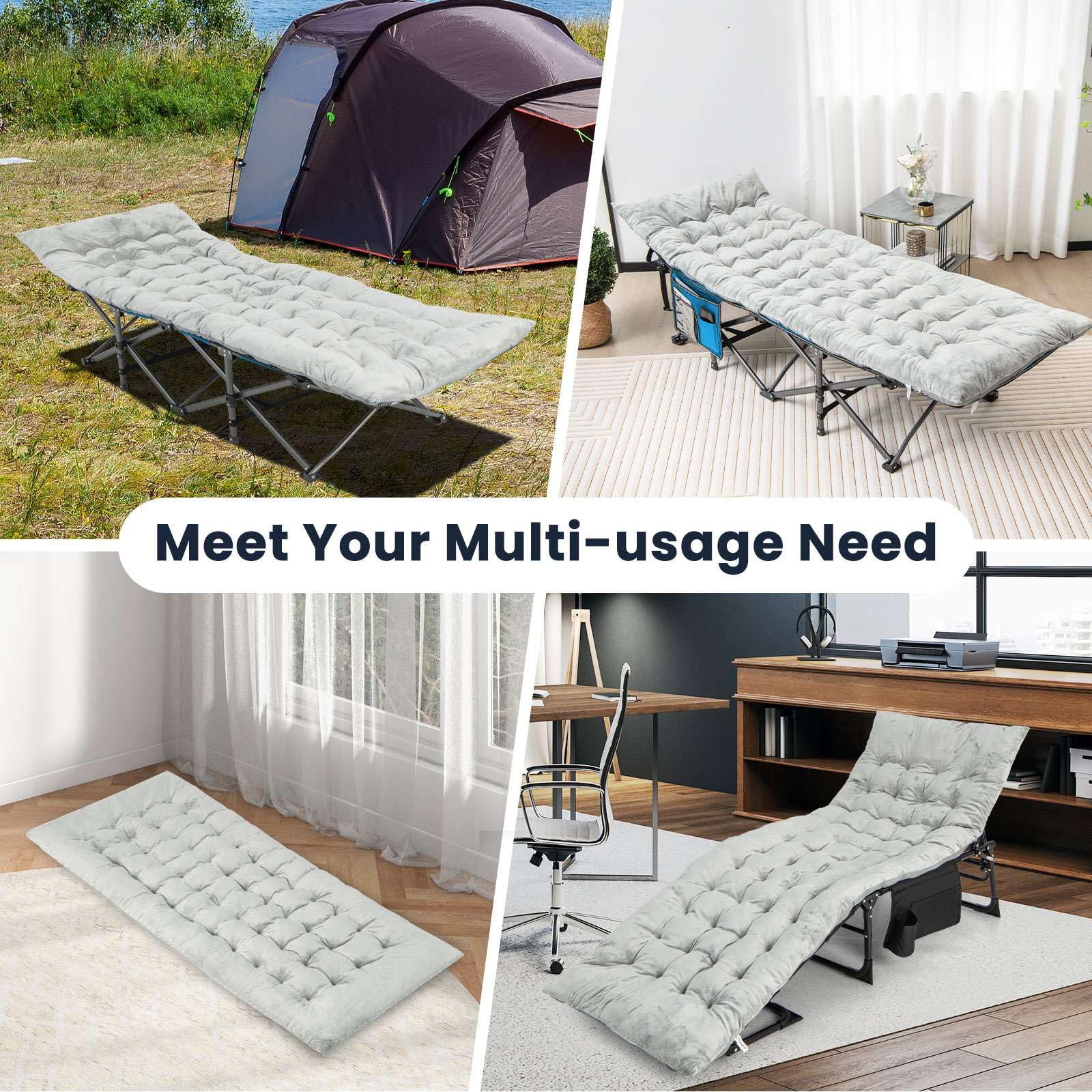 195 x 74 x 7 CM Thickened Recliner Cushion with 4 Fixing Straps, Bed Fixing Pocket