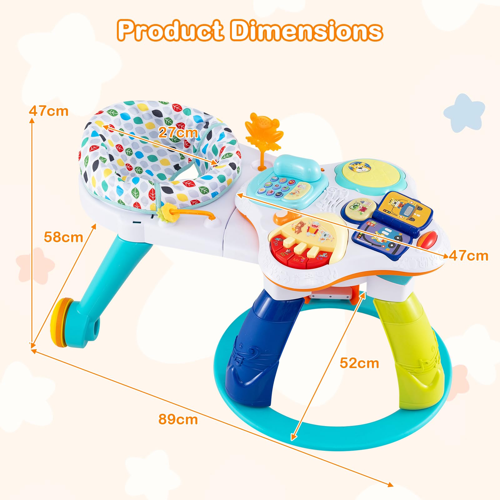 3 in 1 Baby Stationary Activity Center, Kids Play Table Set w/Educational & Music Function Tabletop