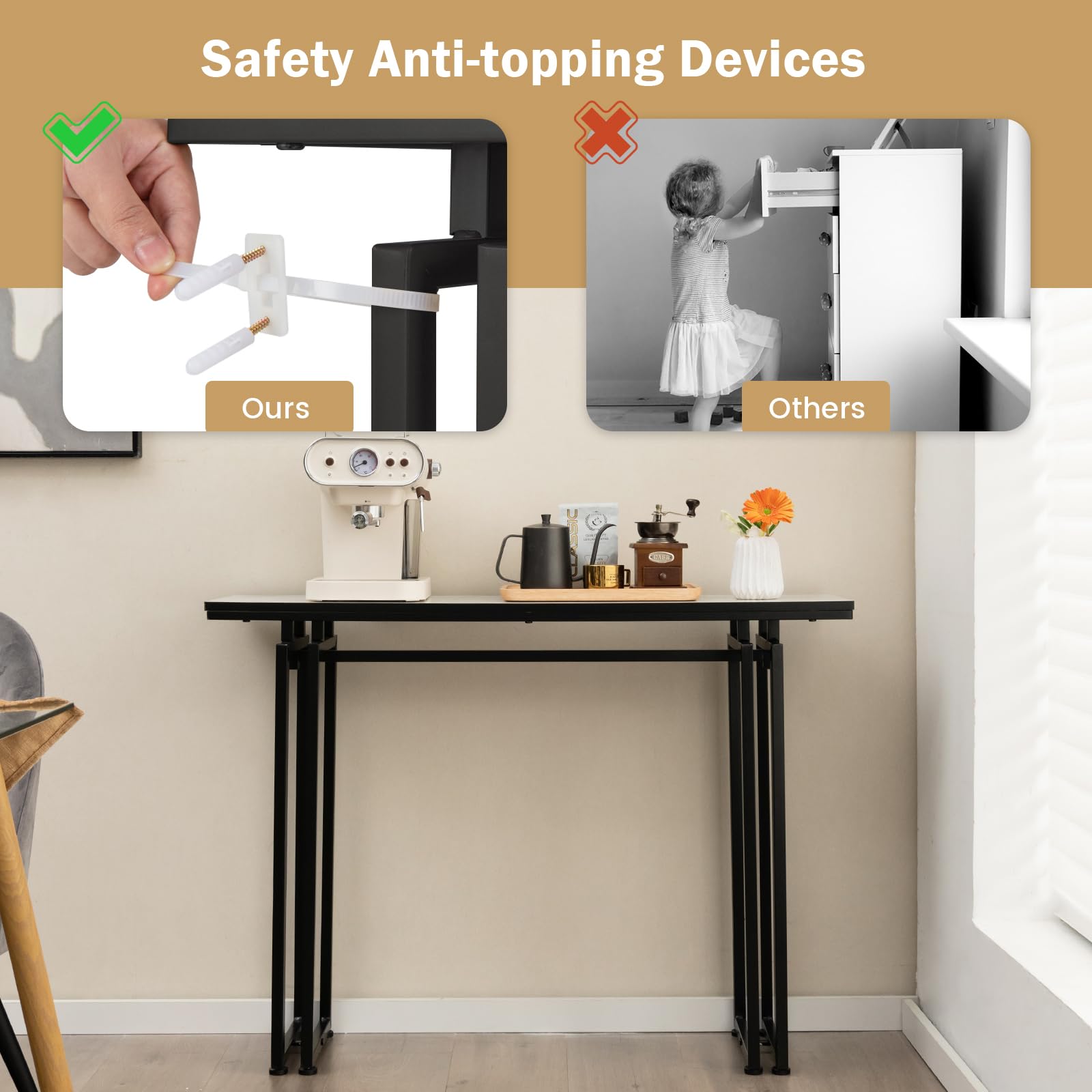 Giantex 110cm Console Table, Faux Marble Sofa Table w/Sturdy Metal Legs