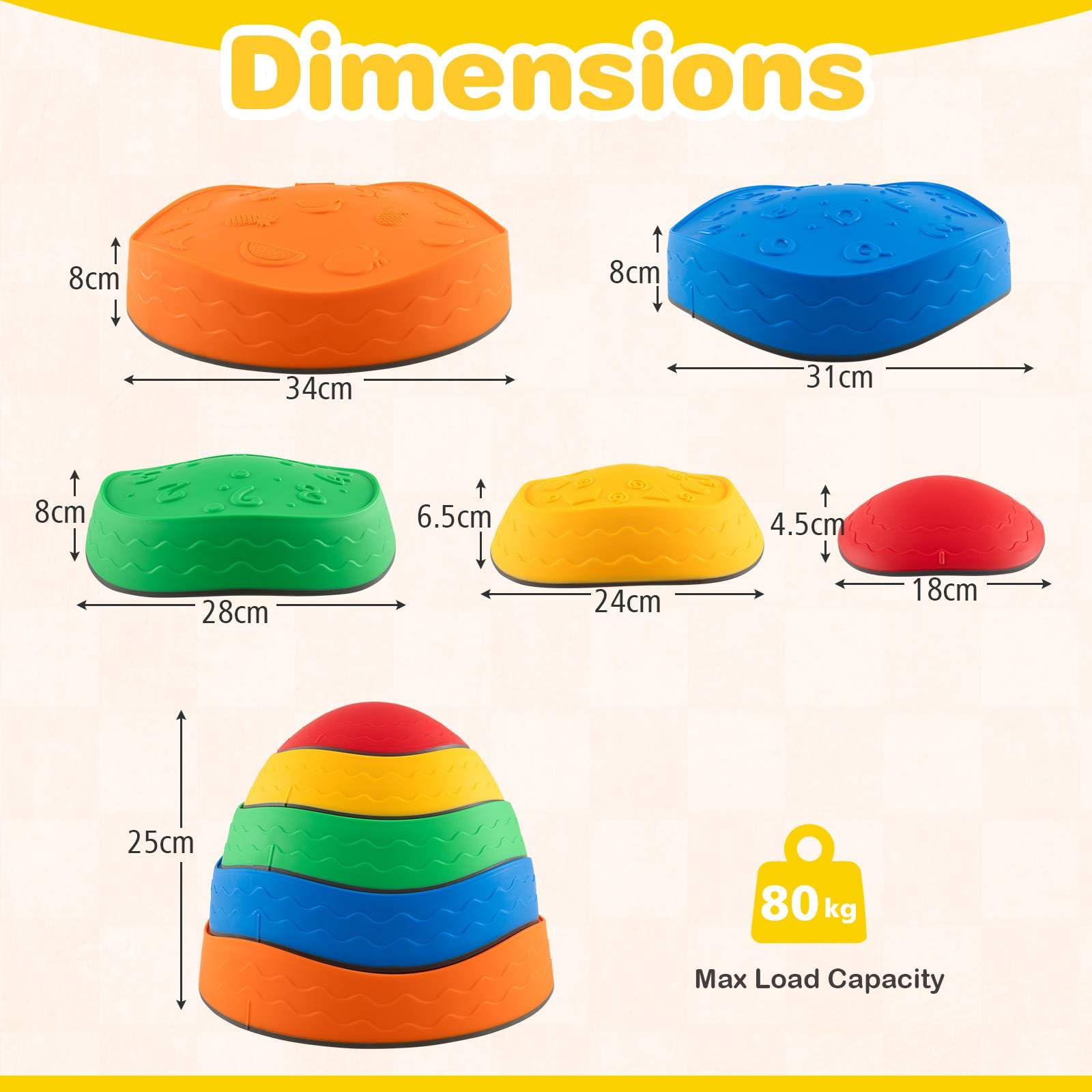5 Pieces Stackable Toddler River Stone Set with Non-Slip Edge