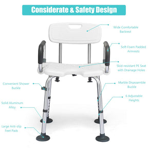 Non-Slip Shower Chair with Shower Buckle and U-Shaped Cutout