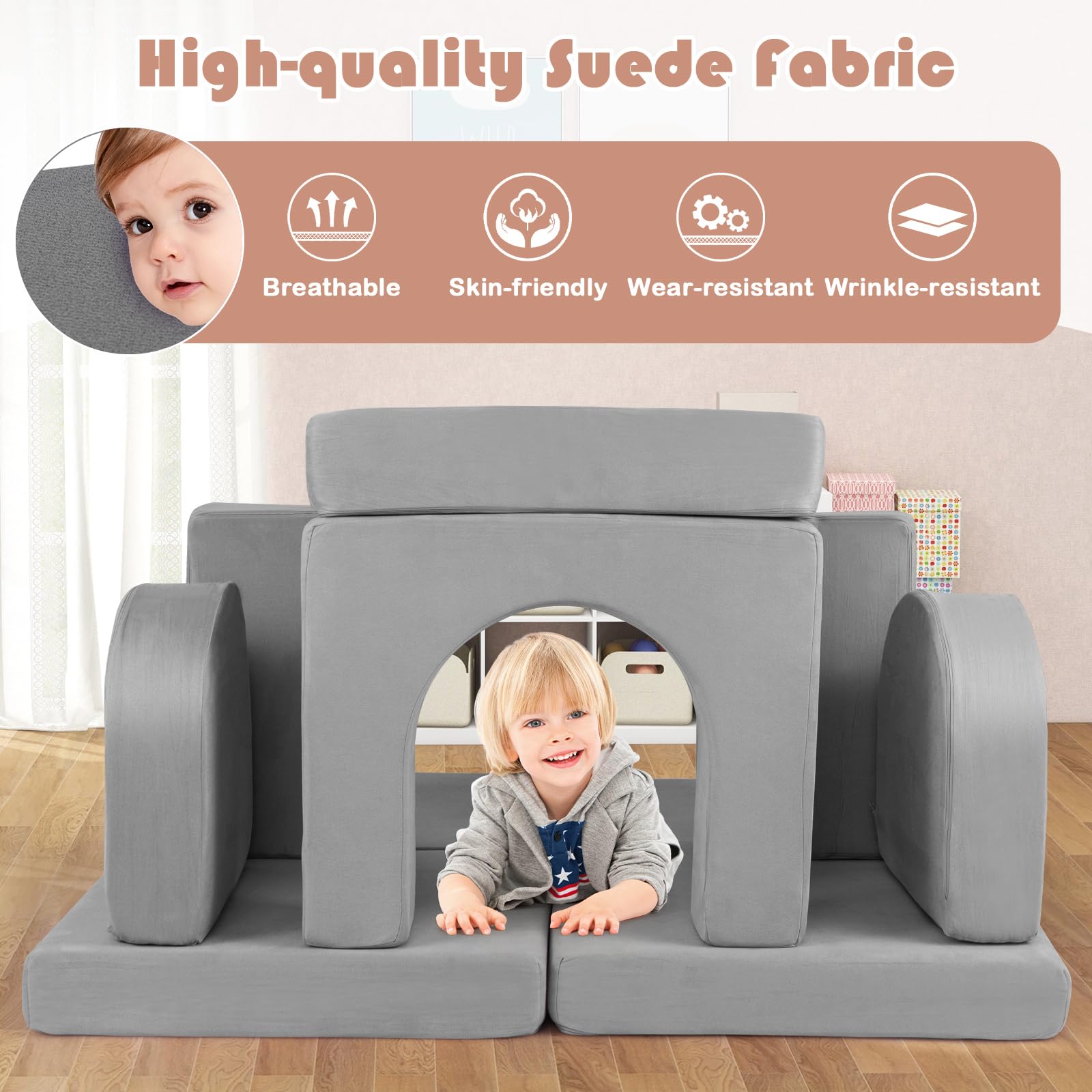 8-Piece Modular Kids Sofa Play Couch Climb Playset with Covers