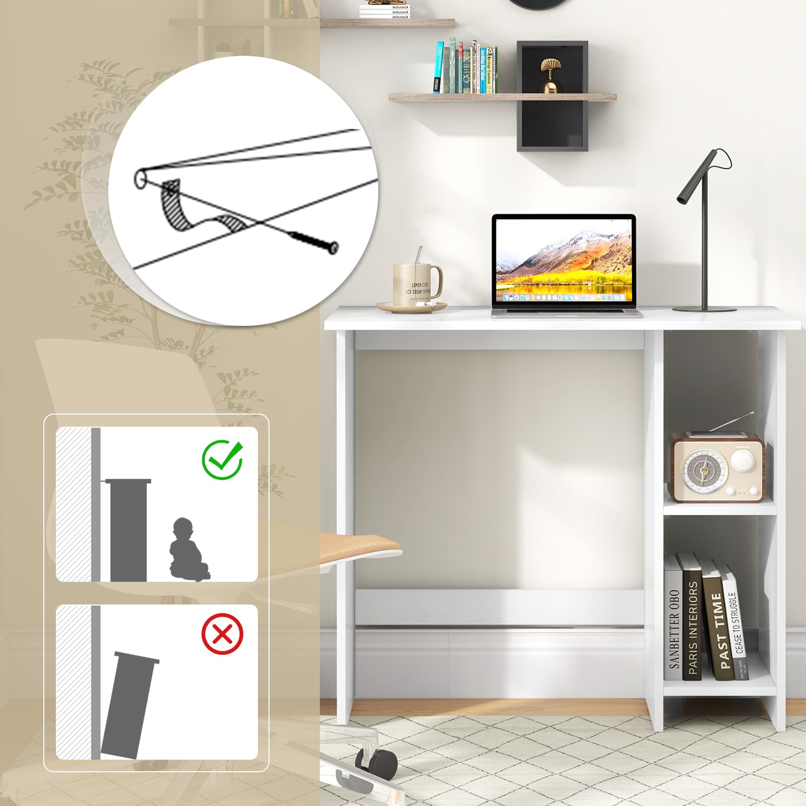 Giantex Small Computer Desk with Storage, Modern Writing Desk with Adjustable Shelf, Space Saving