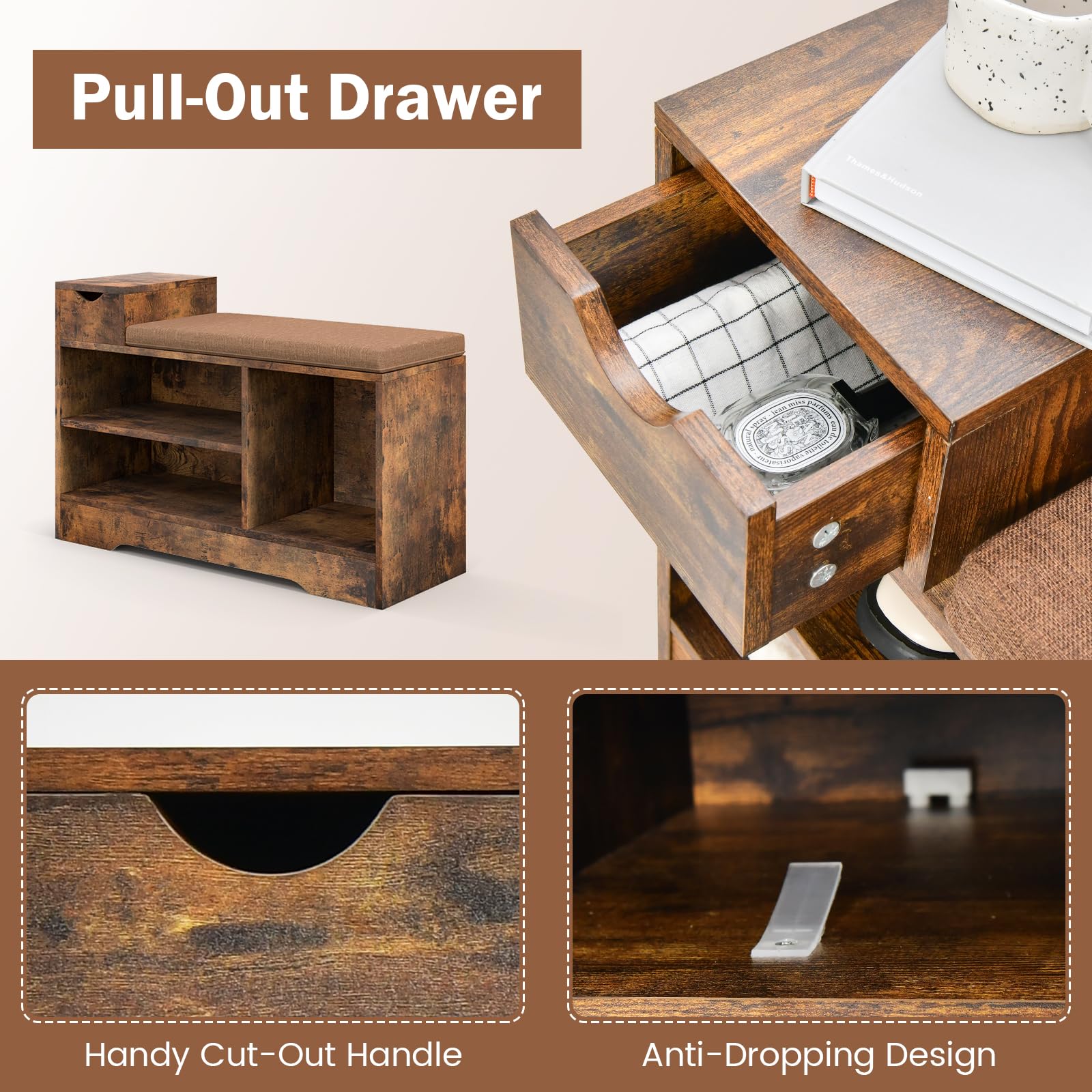 Giantex Storage Shoe Bench with Removable Cushion, Giantex Storage Shoe Bench with Removable Cushion & 1 Storage Drawer