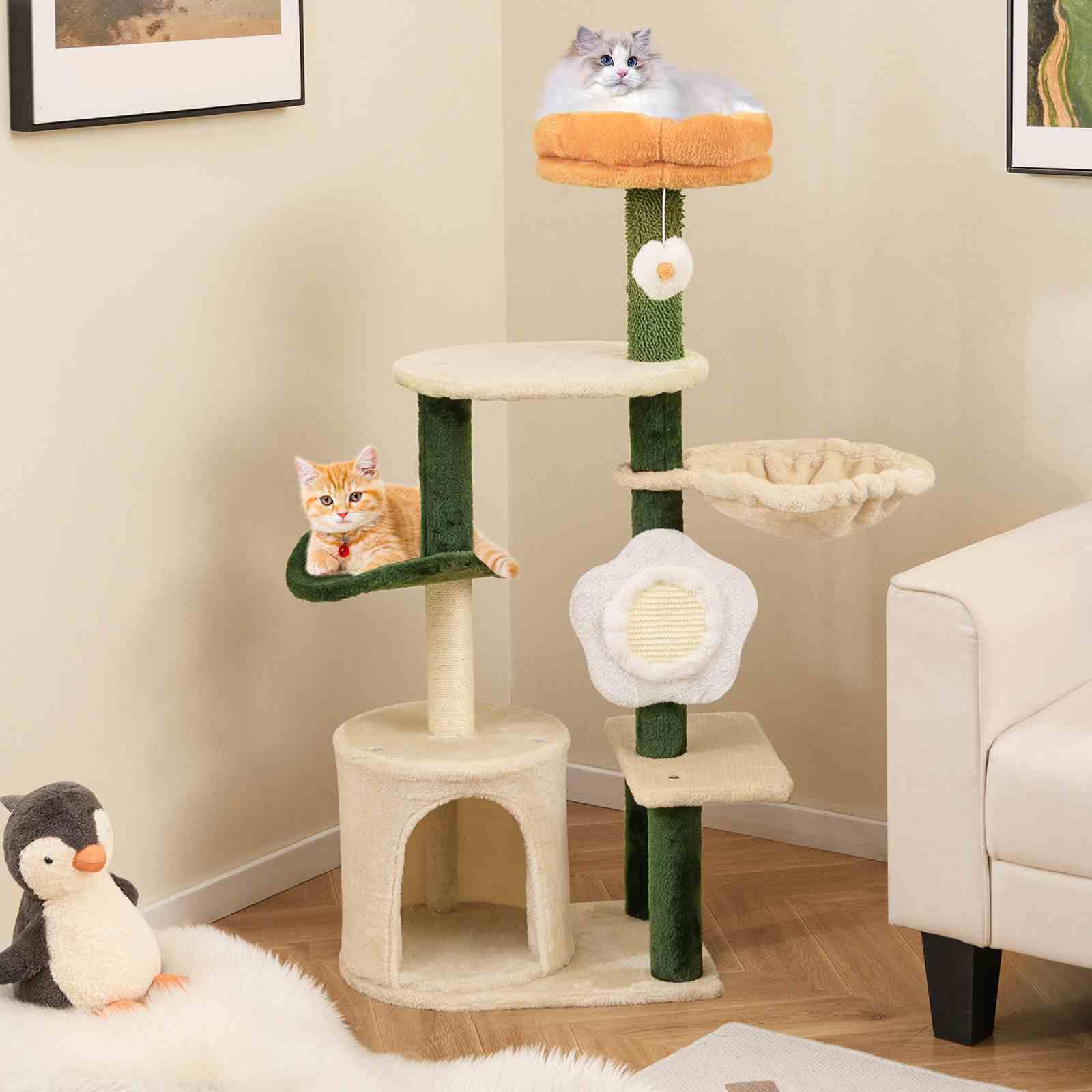 Cute Flower Cat Tree for Indoor w/Plush Top Perch