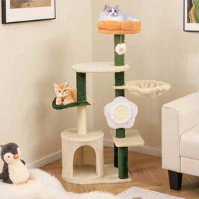 Cute Flower Cat Tree for Indoor w/Plush Top Perch