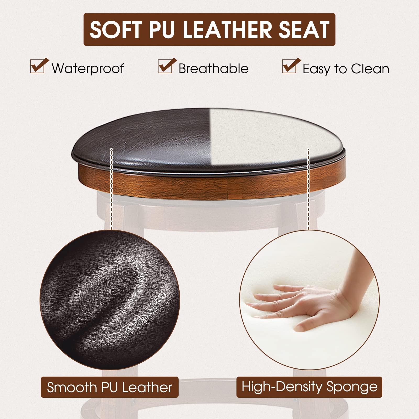 Giantex Swivel Bar Stools, Kitchen Counter Height Bar Stool w/ 360° Swivel Cushioned Seat, Soft PU Leather