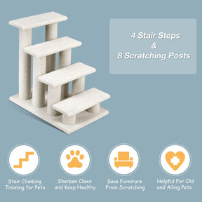 4-Step Pet Stairs for Cats and Dogs, Carpeted Cat Scratching Post Pet Ramp