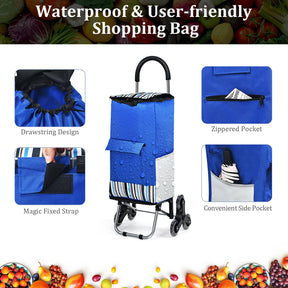 Giantex Folding Shopping Trolley Dolly, Rolling Utility Bag Cart w/ 2 Wheels, Solid Aluminum Frame, Blue & Black