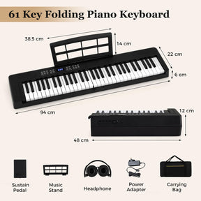 61-Key Foldable Piano Keyboard, Full-size Electronic Keyboard w/ MIDI & Split Function, Headphone & Sustain Pedal