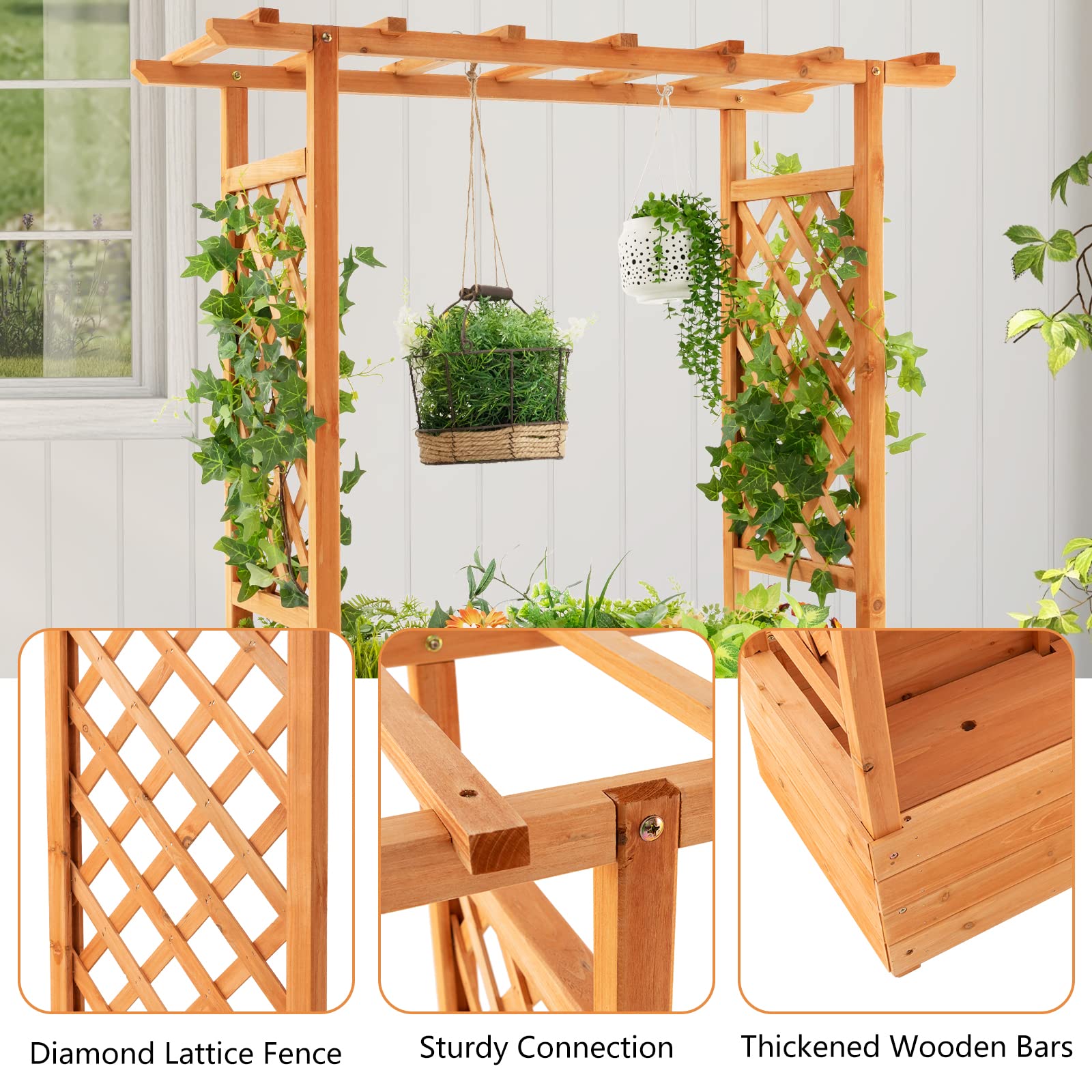 Giantex Raised Garden Bed with Arch Trellis, Hanging Roof, Planter Box