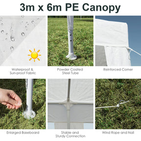 3m x 6m Canopy Tent, Waterproof Wedding Canopy with Wind Rope, Outdoor Shelter Pavilion for Parties Commercial Activity Camping
