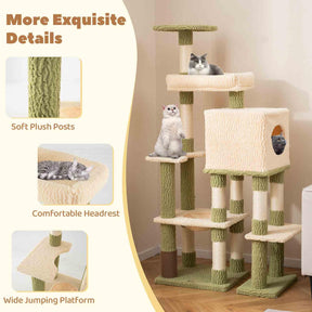 Tall Cat Tree, Multi-Level Cat Tower w/Private Condo, Cat Self-Grooming Brush & Scratching Posts