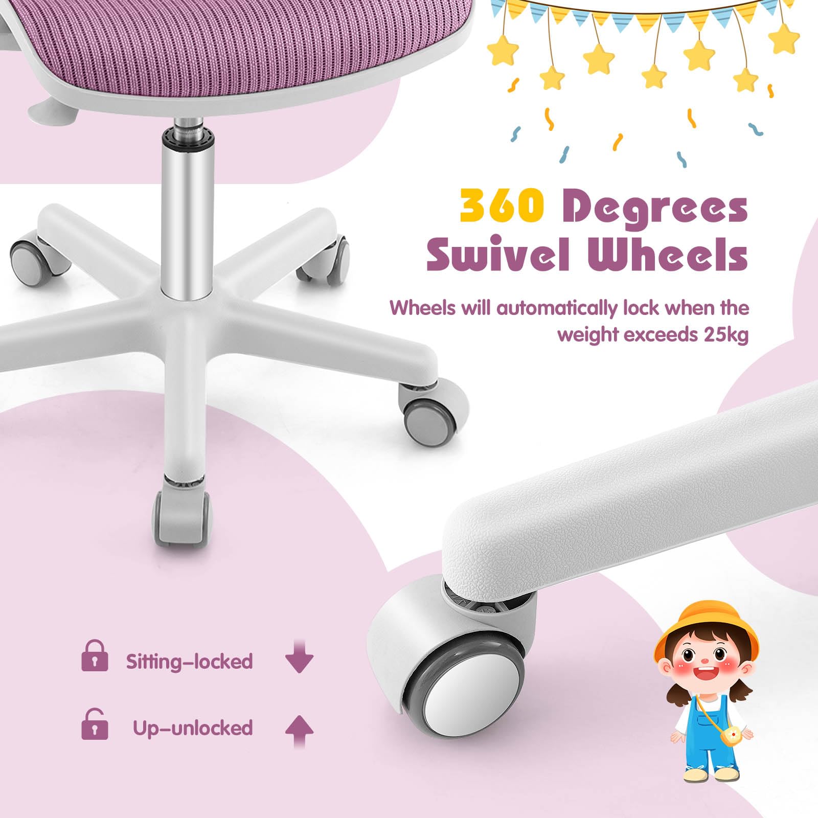 Ergonomic Children Study Computer Chair, Mesh Swivel Task Student Chair 6-15 Years for Home School Office