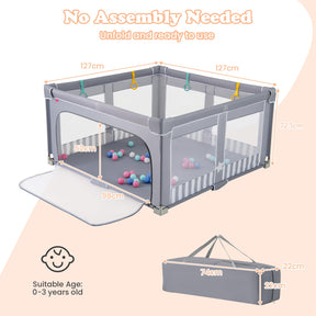 Baby Playpen 127 x 127cm, BPA-Free Foldable Toddlers Safety Fence Play Yard with Zipper Gate
