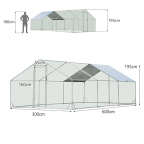 Walk-in Pen Run for Chicken, Rabbits, Ducks, Poultry Cage, Rabbit Hutch Ferret Cage (600 cm x 300 cm x 195 cm)