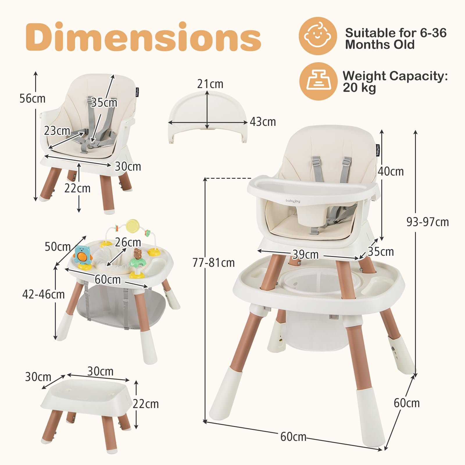 16-in-1 Baby High Chair, Convertible Highchair for Babies and Toddlers