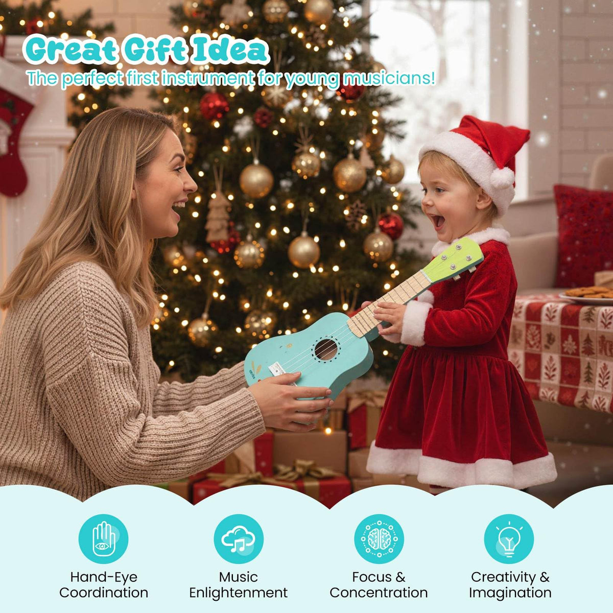 21'' Ukulele Guitar for Kids, 4 Strings Mini Ukulele with Basswood Body for 3+ Years Old, Musical Instruments Educational Toy for Toddlers, Boys, Girls, Beginners, Light Blue