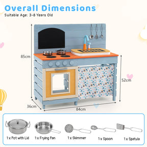 Outdoor Kids Play Kitchen Set, Wooden Kitchen Playset w/Stoves