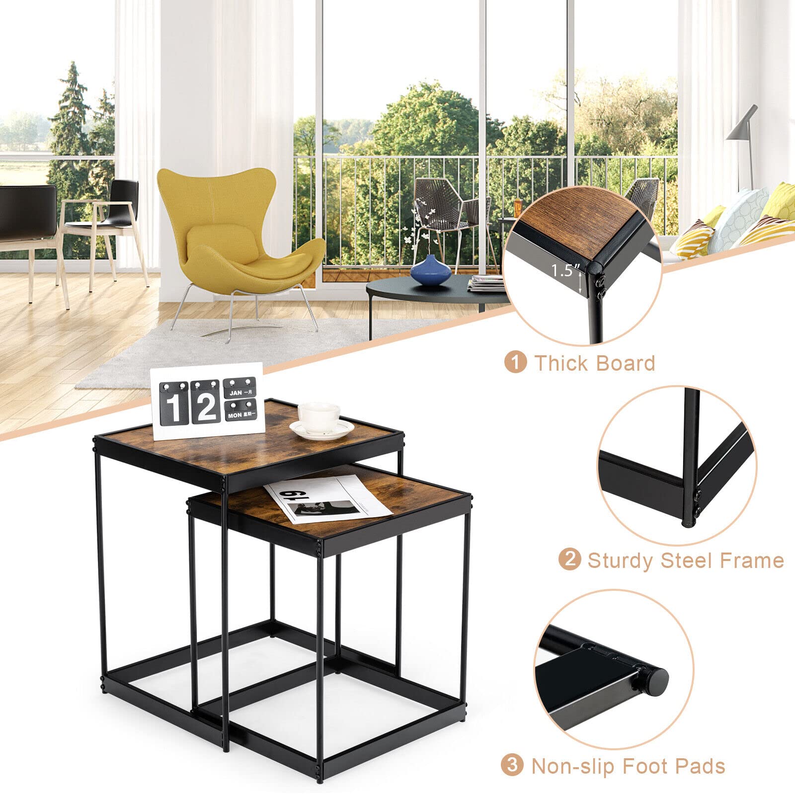 Giantex Nesting Coffee Tables, Set of 2 End Tables, Space Saving Design Side Tables