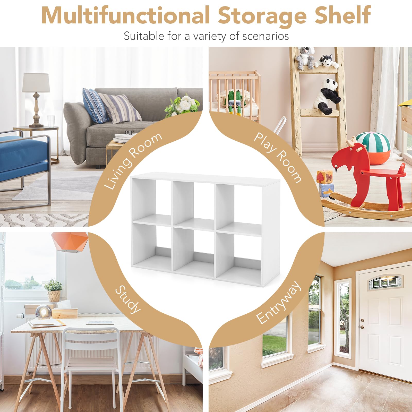 4/6-Cube Open Bookshelf Home 2-tier Large Bookcase Free-standing Storage Shelf