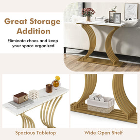 Giantex 100 cm Gold Modern Console Table with White Faux Marble Tabletop