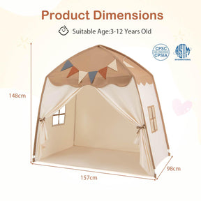 Large Kids Tent, Indoor Outdoor Dome Tent Playhouse w/Bright Lights, Flags, 2 Doors, 2 Windows, Machine Washable Teepee Tent for Toddlers