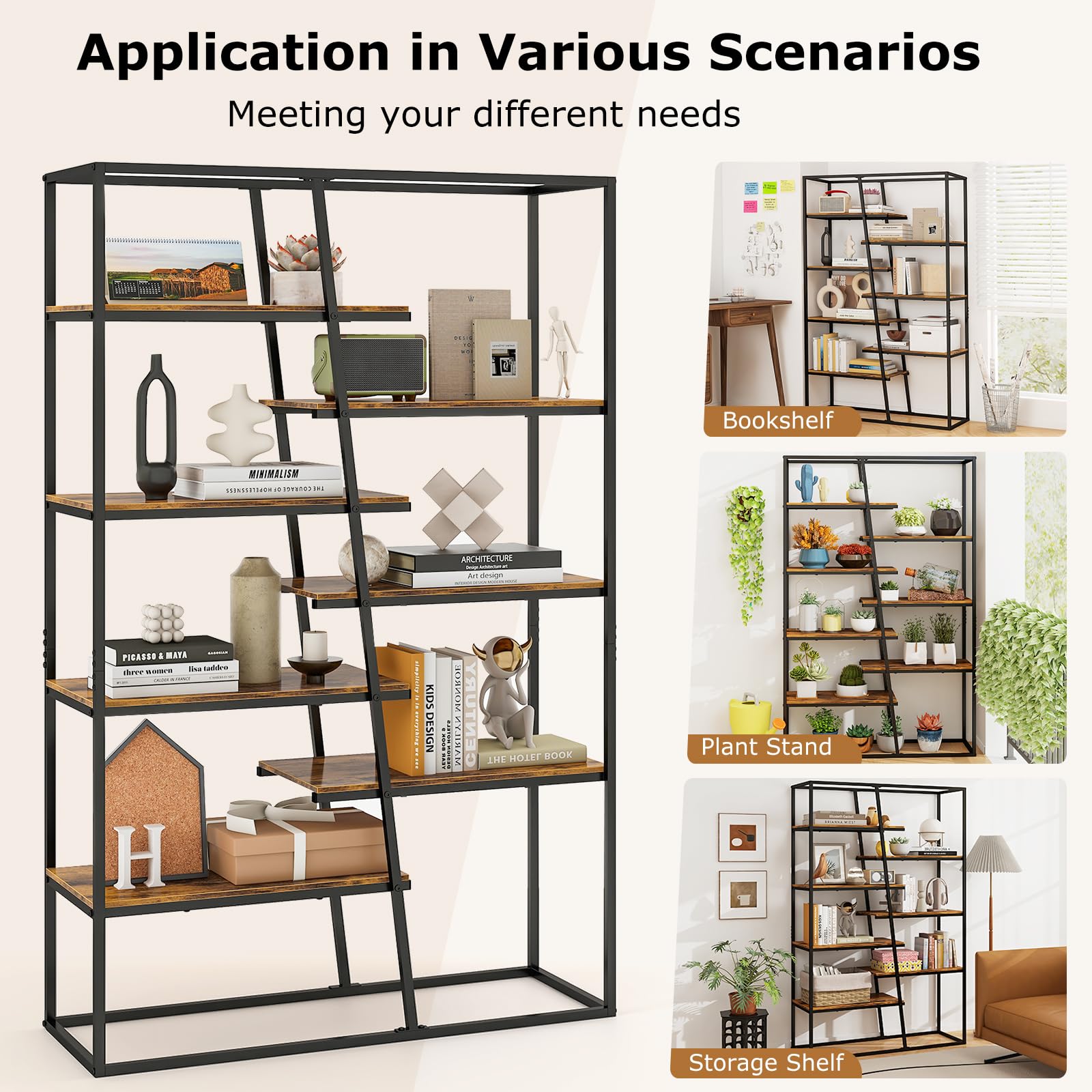 180 cm Tall Bookshelf, 7-Tier Industrial Etagere Bookcase
