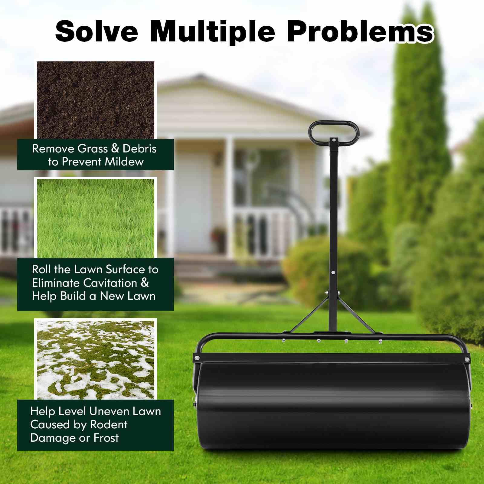 Metal Lawn Roller, Push/Tow-Behind Lawn Roller, 63L Water/Sand-Filled Sod Roller with Detachable Gripping Handle