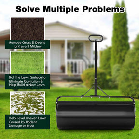 Metal Lawn Roller, Push/Tow-Behind Lawn Roller, 63L Water/Sand-Filled Sod Roller with Detachable Gripping Handle