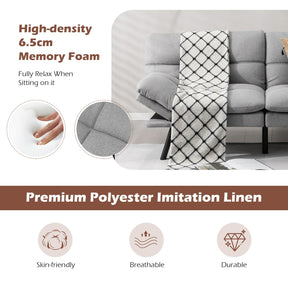 Convertible 3 Seater Sofa Bed, Memory Foam Futon Couch Bed w/Adjustable Backrest & Armrests