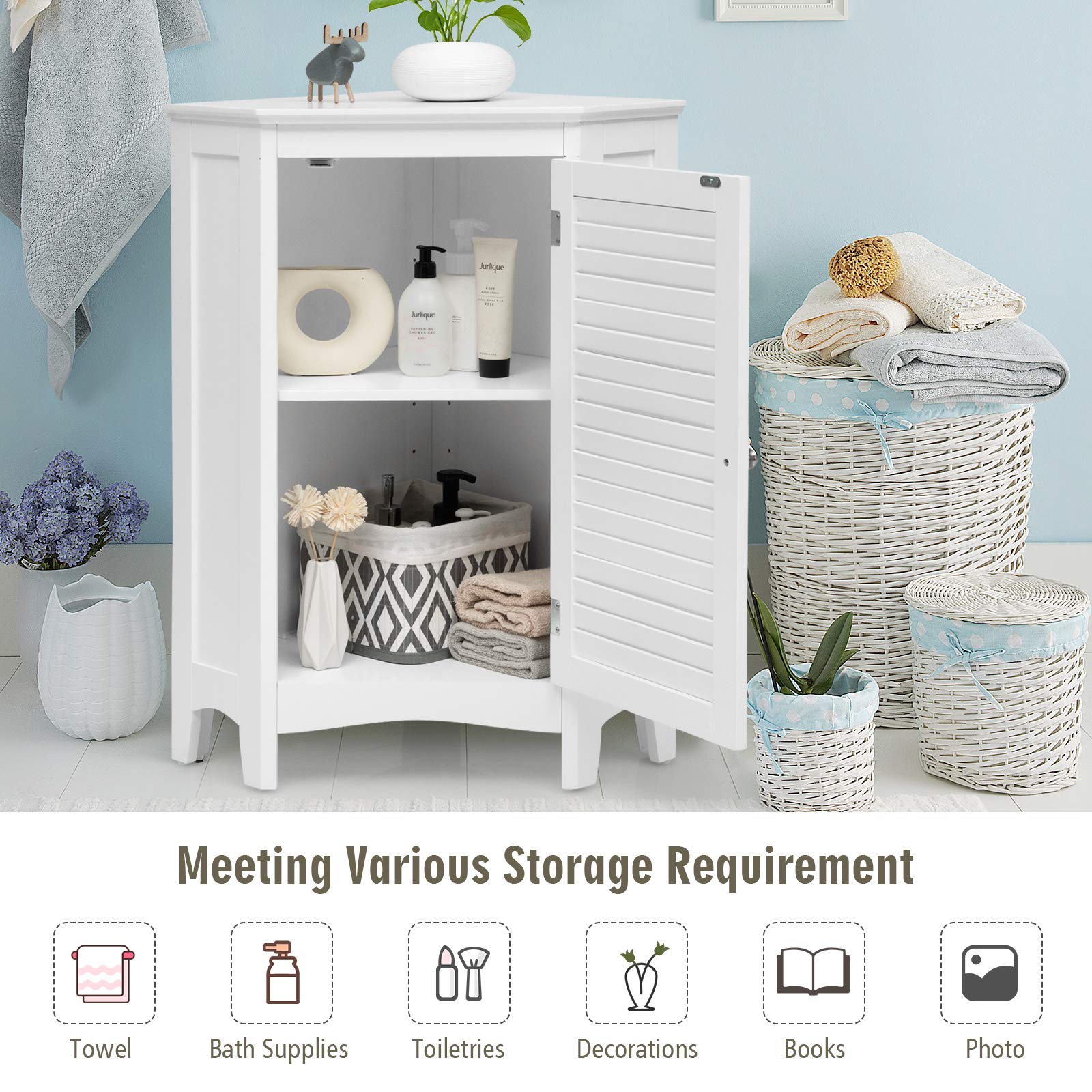 Giantex Corner Shutter Door Cabinet, Modern Bathroom Storage Oragnizer with Single Doors & 2 Shelves