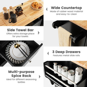 Giantex Large Mobile Kitchen Island Cart, Kitchen Island on Hidden Wheels, Rubber Wood Countertop